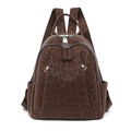 Sac à dos imprimé léopard marron en velours avec détails en métal argenté poli - café