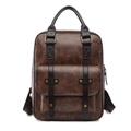 Mochila retro de cuero marrón oscuro granulado con costuras en contraste y herrajes de latón - café