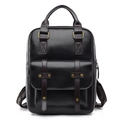 Mochila vintage de cuero sintético marrón oscuro con remaches de latón y mango - Negro