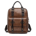 Mochila vintage de cuero PU marrón con correas de contraste y gran capacidad - Marrón