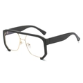 Hip hop oversized geometric sunglasses with black upper frame and gold metal accents - Regular / Standard Black Frame Clear Lenses
