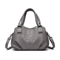 Bolso tote gris de piel granulada con emblema de canguro y asas dobles acolchadas - Gris