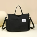 Borsa a spalla vintage in nylon nero con grande capacità e tasche multistrato - Nero