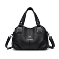 Bolso tote clásico de cuero negro con logo plateado y correa de hombro ajustable - Negro