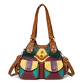 Borsa a mano retrò in pelle PU patchwork multicolore con tracolla regolabile e texture - Patchwork Marrone