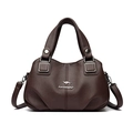 Bolso tote de cuero granulado marrón oscuro con herrajes plateados y correa ajustable - Marrón Oscuro