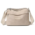 Hellbeige Nylon Umhängetasche mit mehreren Schichten und breitem gemustertem Gurt - Khaki