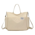 Veelzijdige beige nylon draagtas met grote voorzakken en een afneembare schouderriem - Broken Wit