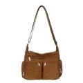 Grande borsa tote in velluto a coste con tasche con cerniera e tracolla regolabile - Marrone