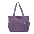 Minimalist purple nylon tote bag with multiple pockets and silver zipper details - Purple