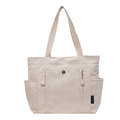 Minimalist cream white nylon tote bag with wide straps and dual front zipper pockets - Off White