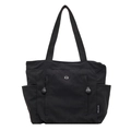 Minimalist black nylon shoulder bag with CM logo and multiple front zipper pockets - Black