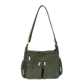 Borsa tote in velluto a coste verde scuro con multitasche e tracolla regolabile - Verde