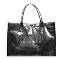 Glossy black Tyvek tote bag with diamond texture and white TOTE BAG lettering print - Black
