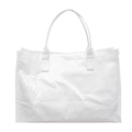 Minimalistische weiße Tasche aus DuPont-Papier mit Prägung und modernen Doppelgriffen - Gebrochenes Weiß