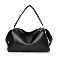Minimalist black leather crossbody pillow bag with lychee texture and silver hardware - L Black