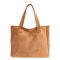 Grote bruine imitatieleren tote bag met dubbele handvatten en rond leren logo - Bruin