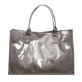 Silber glänzende Tyvek-Tragetasche für Damen mit weißem TOTE BAG-Schriftzug und Doppelgriffen - Grau