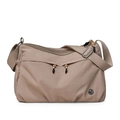 Water-resistant khaki nylon crossbody bag with functional zippers and wide fabric strap - Milk Coffee