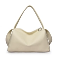 Minimalist cream white leather shoulder bag with pebbled texture and metal hardware - Large Off-White