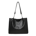 Schwarze gewebte große Shopper-Tasche mit Metallkette und hochwertigem PU-Leder-Finish - Schwarz