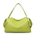Lime green pebbled leather shoulder bag with a soft rectangular silhouette and strap - L Green