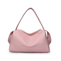 Pink lychee texture leather shoulder bag with silver circular zipper and side wings - Small Pink