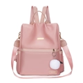 Zaino in tessuto Oxford rosa da donna con ciondolo in peluche e spalline versatili - Rosa