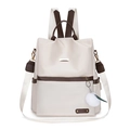 Zaino da donna in tessuto Oxford bianco avorio con rifiniture in pelle marrone - Bianco Sporco