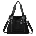 Zwarte matte grote tote bag met verstelbare riem en diverse handige ritsvakken op de tas - Zwart