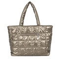 Champagnegouden gewatteerde shopper met metallic glans en een ritszak aan de voorkant - Champagne