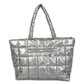 Grote zilveren shopper met vierkante wattering en een glanzende metalen afwerking - Zilver