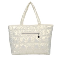 Champagnewitte gewatteerde draagtas met metallic afwerking en grote capaciteit - Beige