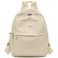 Chique beige nylon rugzak met geweven textuur en zilveren ritssluiting details - Broken Wit
