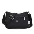 Lightweight black nylon crossbody bag with adjustable strap and multiple zipper pockets - Black