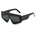 Futuristic black oversized sunglasses with geometric cutout frames and metal dot details - Regular / Glossy Black Frame Grey Lens