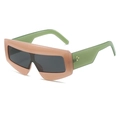 Futuristic oversized sunglasses with pink frame, green temples and gold rivet details - Regular / Regular (Inc 13% Tax) Jelly Pink Frame Green Legs Grey Lenses