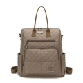 Quilted khaki nylon backpack with diamond stitching and multiple functional storage pockets - Khaki