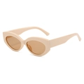 Retro cat-eye sunglasses with thick cream frame and dark brown lenses in 45-degree view - Regular / Beige Frame Light Tea Lens