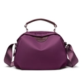 Dark purple oxford nylon crossbody bag with leather handles and wide shoulder strap - Purple