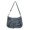 Sac bandoulière multi-poches en denim lavé pour femme avec bandoulière réglable - Bleu Vintage