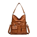 Sac cabas marron vintage en cuir avec plusieurs poches et bretelles réglables - Marron Jaune