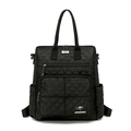 Black quilted nylon backpack for women with silver kangaroo logo and diamond pattern - Black
