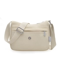 Minimalist beige nylon crossbody bag with adjustable wide strap and silver hardware - Cream White