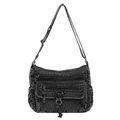 Petit sac à bandoulière en denim noir avec plusieurs zips et une sangle réglable - Noir