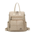 Chic beige quilted nylon backpack with large capacity and versatile handle straps - Off White