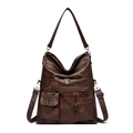 Grand sac cabas pliable marron foncé vintage avec multiples poches et bandoulière - café