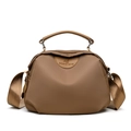 Brown nylon tote bag with leather details and adjustable shoulder strap for women - Brown