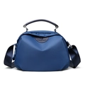 Dark blue oxford cloth shoulder bag with leather trim and adjustable strap for women - Blue