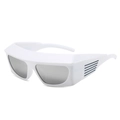 Y2K futuristic wraparound sunglasses in matte white frame with grey lenses - White Frame Silver Mirror